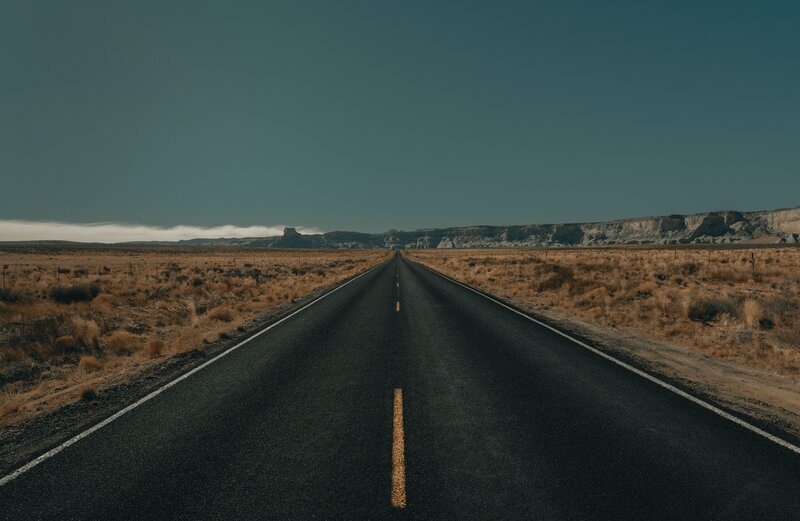Empty Road in Desert — Black, Serene, Afternoon
