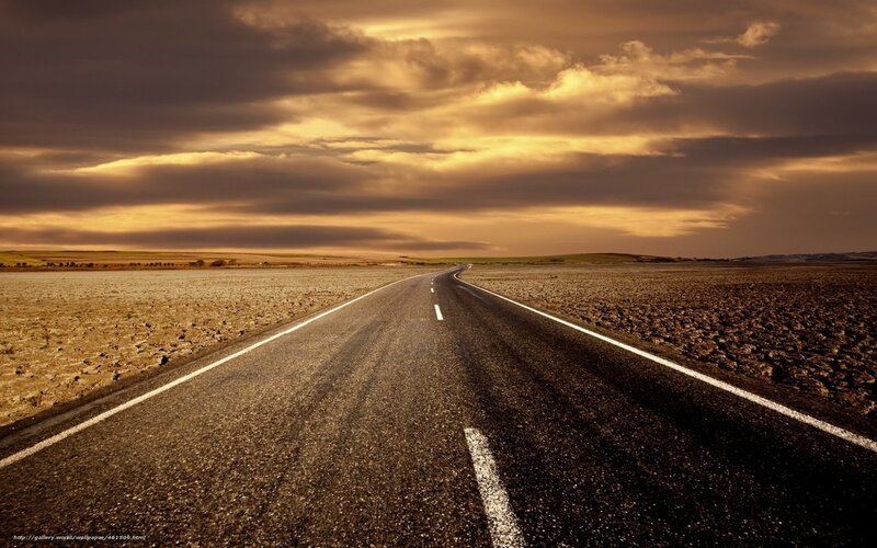 Empty Road in Desert — Brown, Dramatic, Sunset, Photograph, Clouds