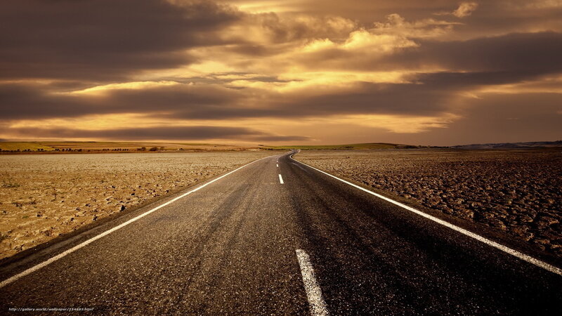 Empty Road in Desert — Brown, Dramatic, Sunset, Photograph