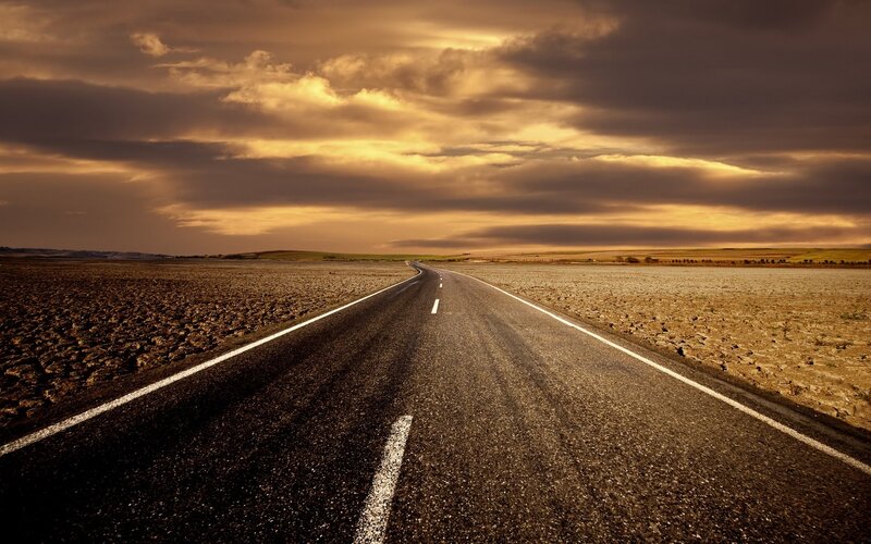 Empty Road in Desert — Brown, Dramatic, Sunset