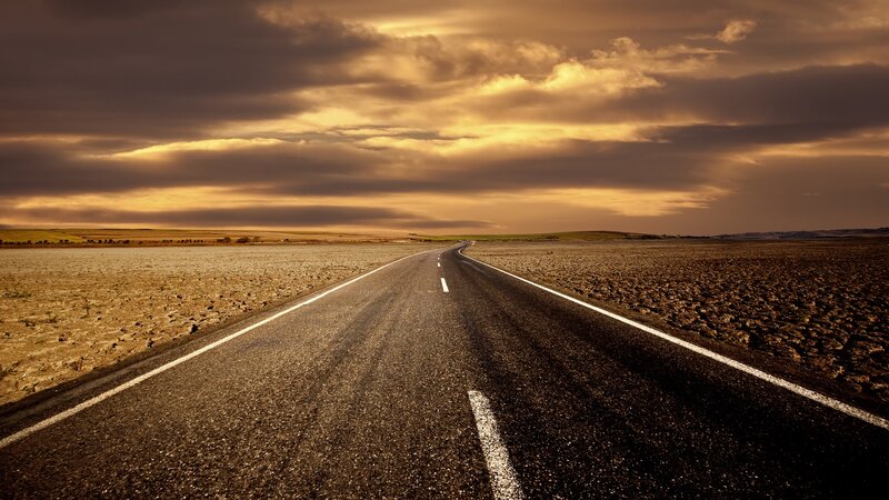 Empty Road in Desert — Brown, Dramatic