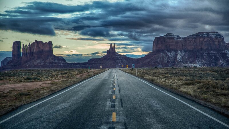 Empty Road in Desert — Gray, Dramatic