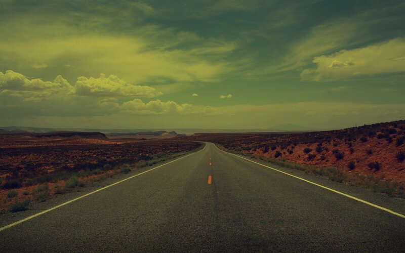 Empty Road in Desert — Green, Desolate
