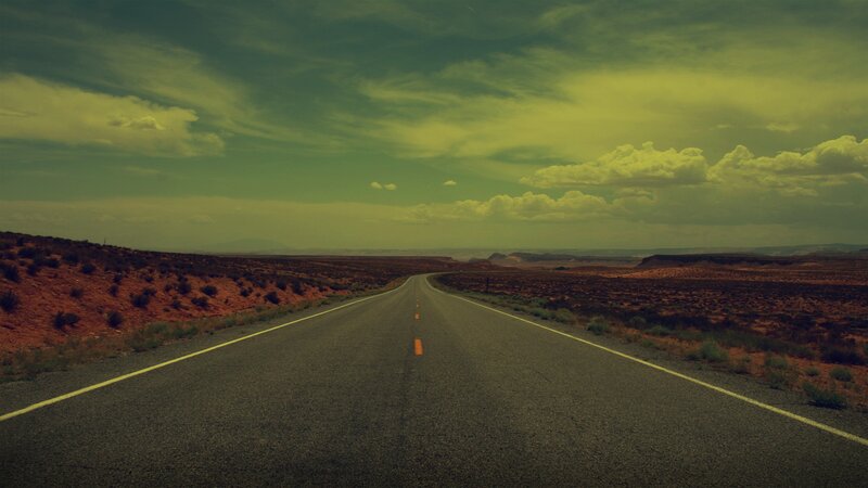 Empty Road in Desert — Green, Dramatic