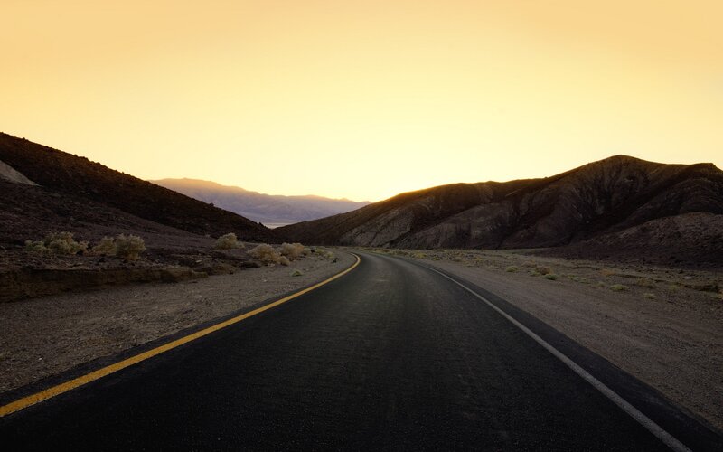 Empty Road in Desert — Yellow, Serene, Sunset