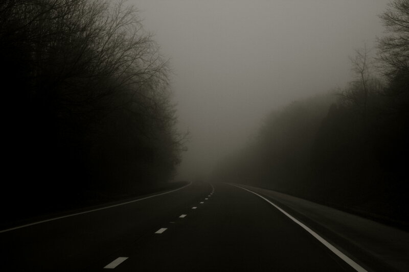 Empty Road in Fog — Black, Dreary