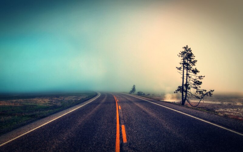 Empty Road in Fog — Blue, Misty, Morning