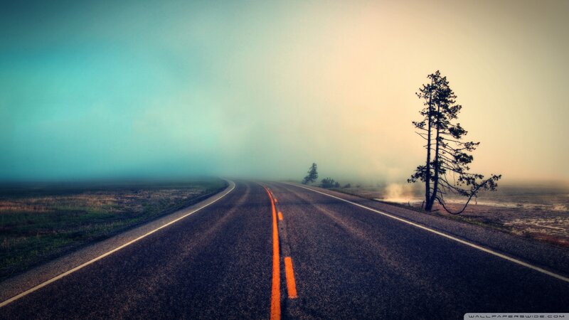 Empty Road in Fog — Blue, Misty