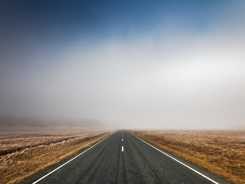 Empty Road in Fog — Blue