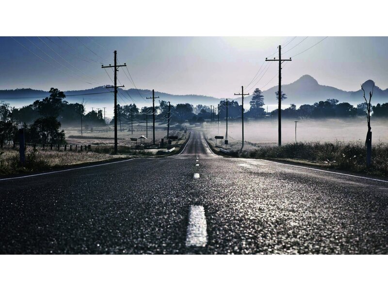 Empty Road in Fog — Gray, Serene, Morning