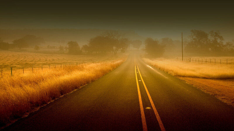 Empty Road in Fog — Yellow, Serene