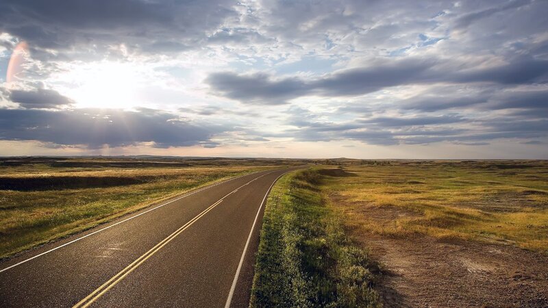 Empty Road in Grassland — Green, Dramatic