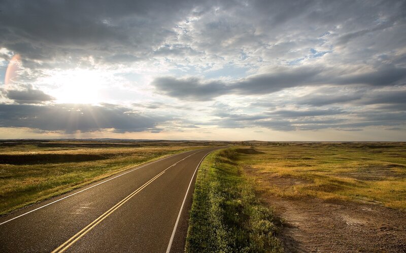 Empty Road in Grassland