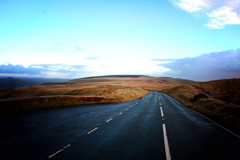 Empty Road in Hills — Blue, Serene, Sunset