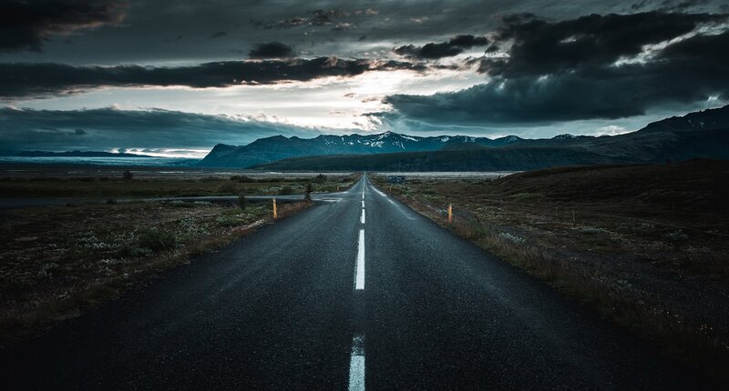 Empty Road in Mountains — Gray, Dramatic
