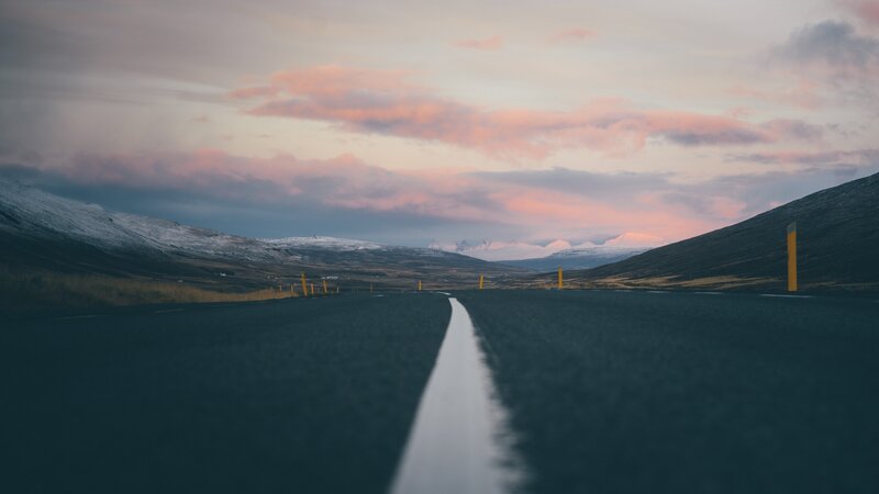 Empty Road in Mountains — Gray, Serene, Sunset