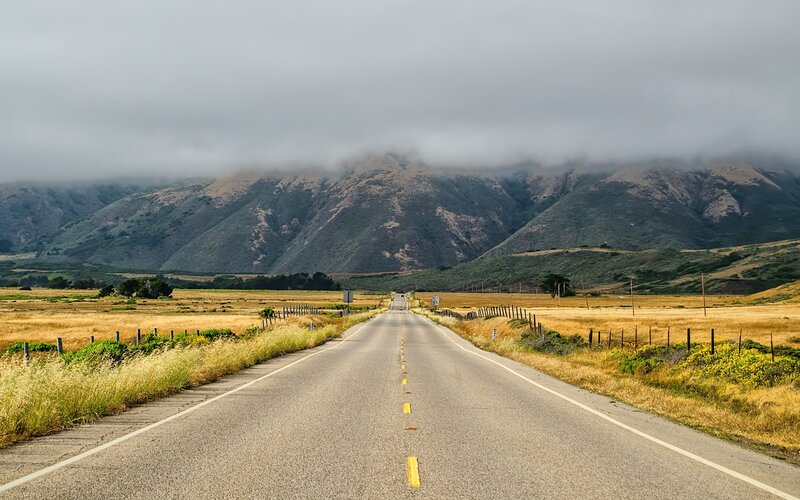 Empty Road in Valley — Gray, Serene, Morning