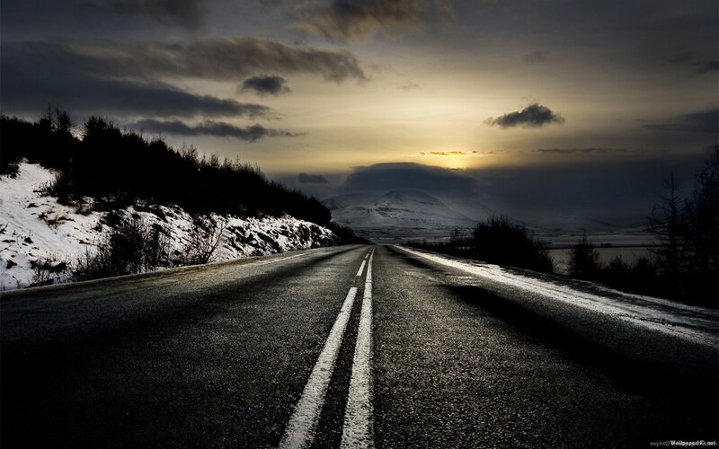 Empty Road in Winter — Black, Dramatic