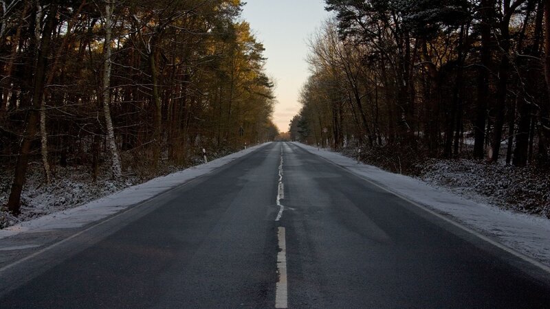 Empty Road in Winter Forest — Gray