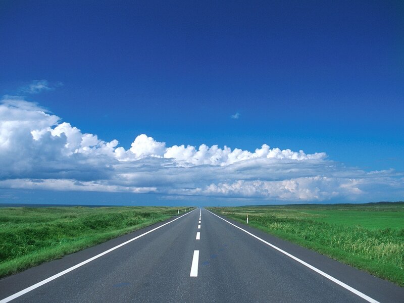 Empty Road Stretching Forward — Blue, Serene, Afternoon, Photograph
