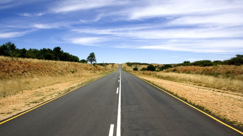 Empty Road Stretching Forward — Blue, Serene, Afternoon