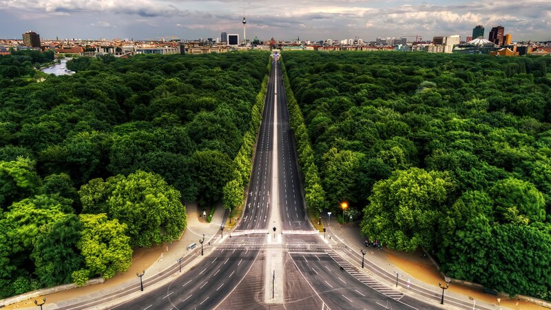 Empty road through Berlin park
