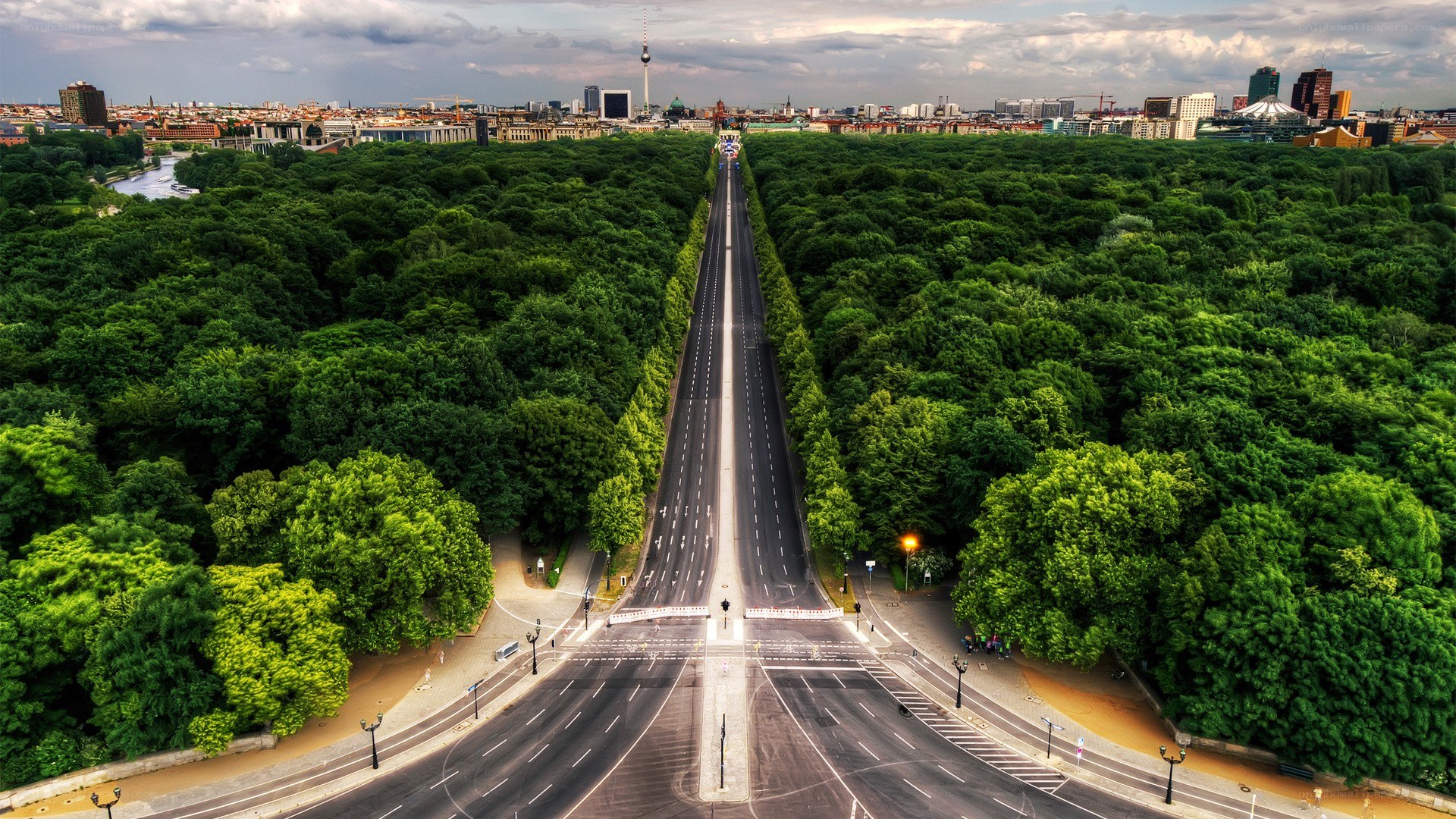 Empty road through Berlin park
