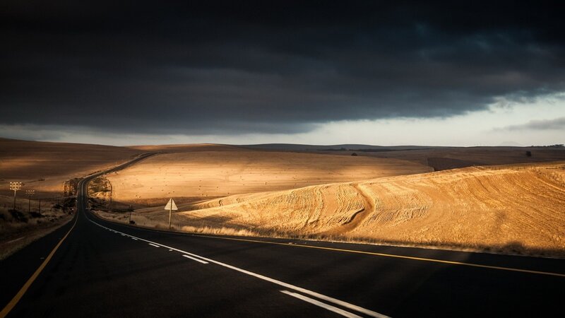 Empty Road Through Fields — Black