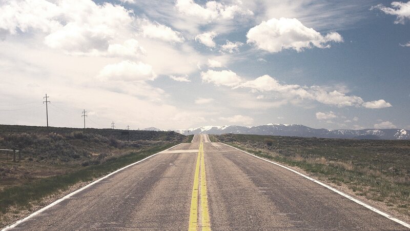 Empty Road to Mountains — Blue