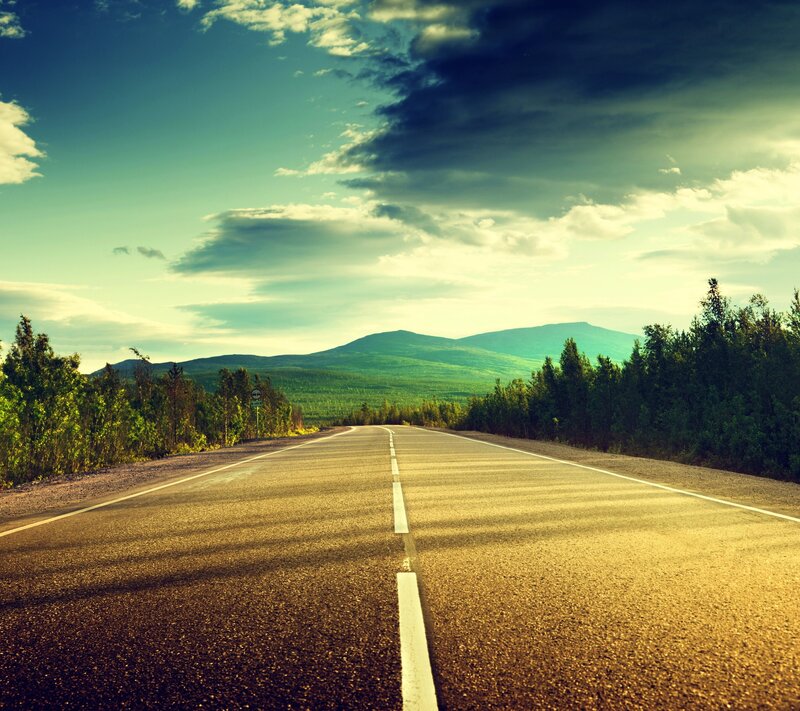 Empty Road to Mountains — Green