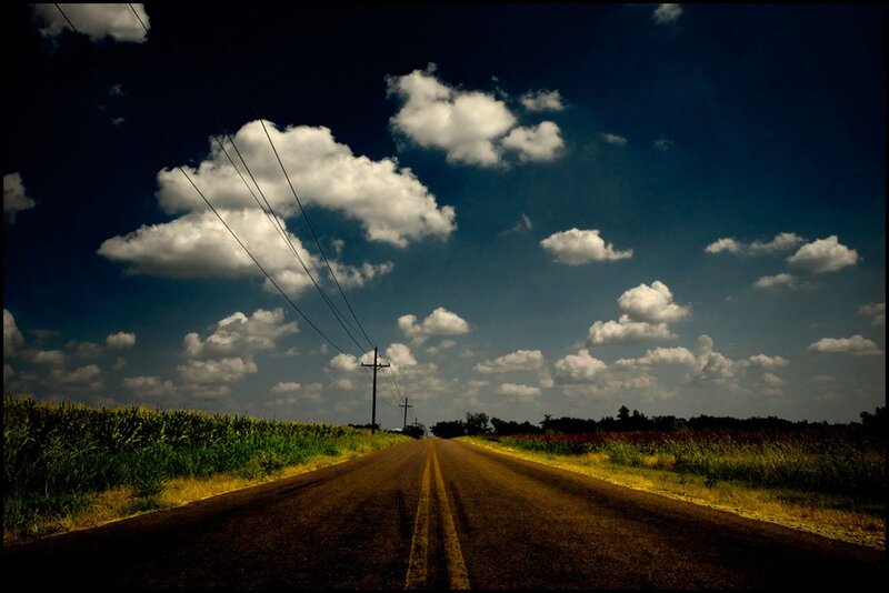 Empty Road under Clouds — Blue, Dramatic
