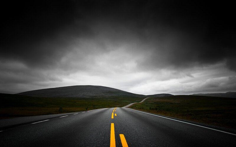 Empty Road under Stormy Sky — Black, Dramatic