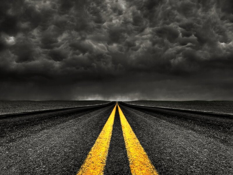 Empty Road under Stormy Sky — Black