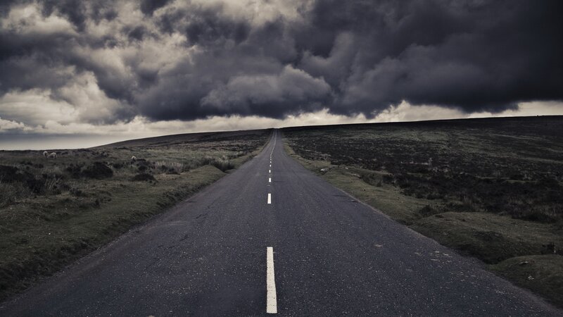Empty Road under Stormy Sky — Gray, Dramatic, Afternoon, Photograph