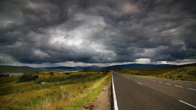 Empty Road under Stormy Sky — Gray, Dramatic, Afternoon