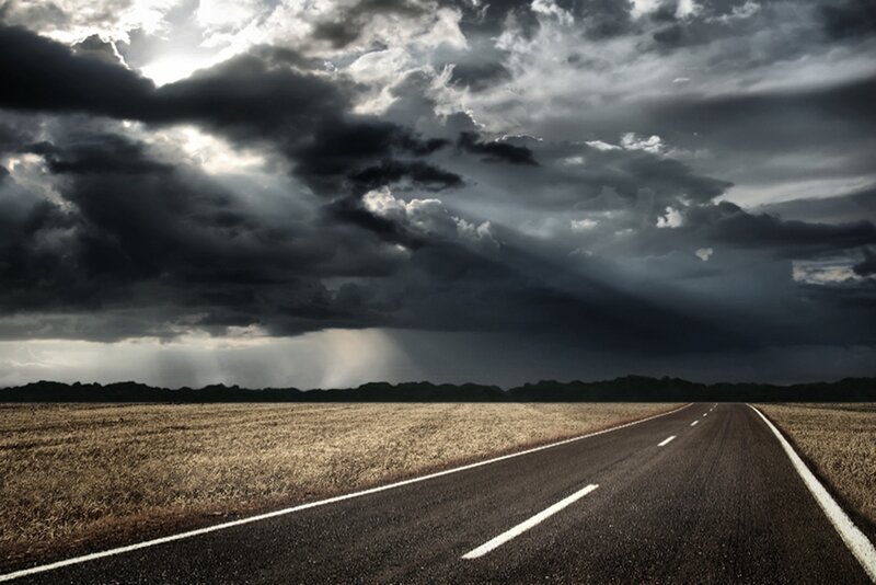 Empty Road under Stormy Sky — Gray, Dramatic