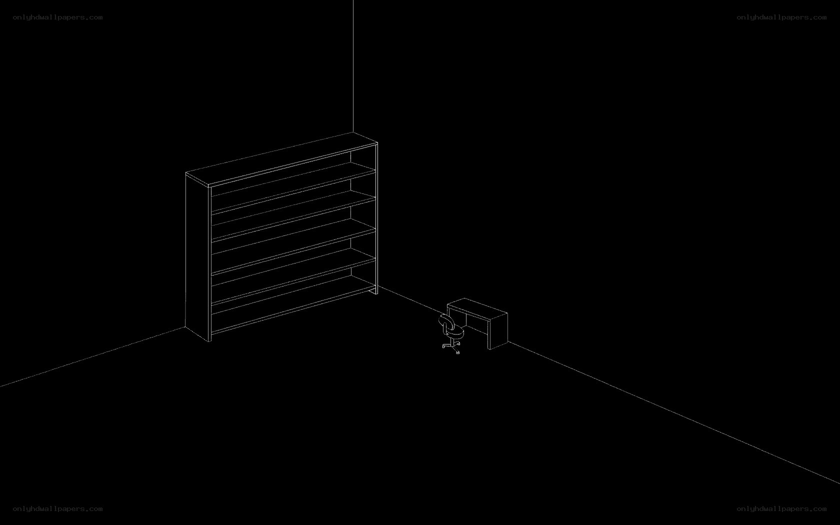 empty room with bookshelf and desk