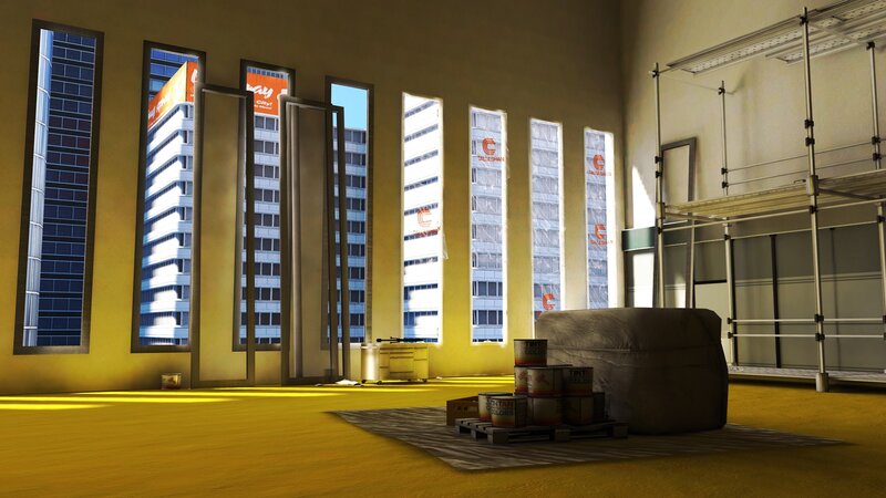 Empty room with city view
