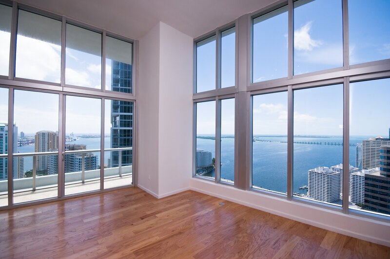 Empty room with city view