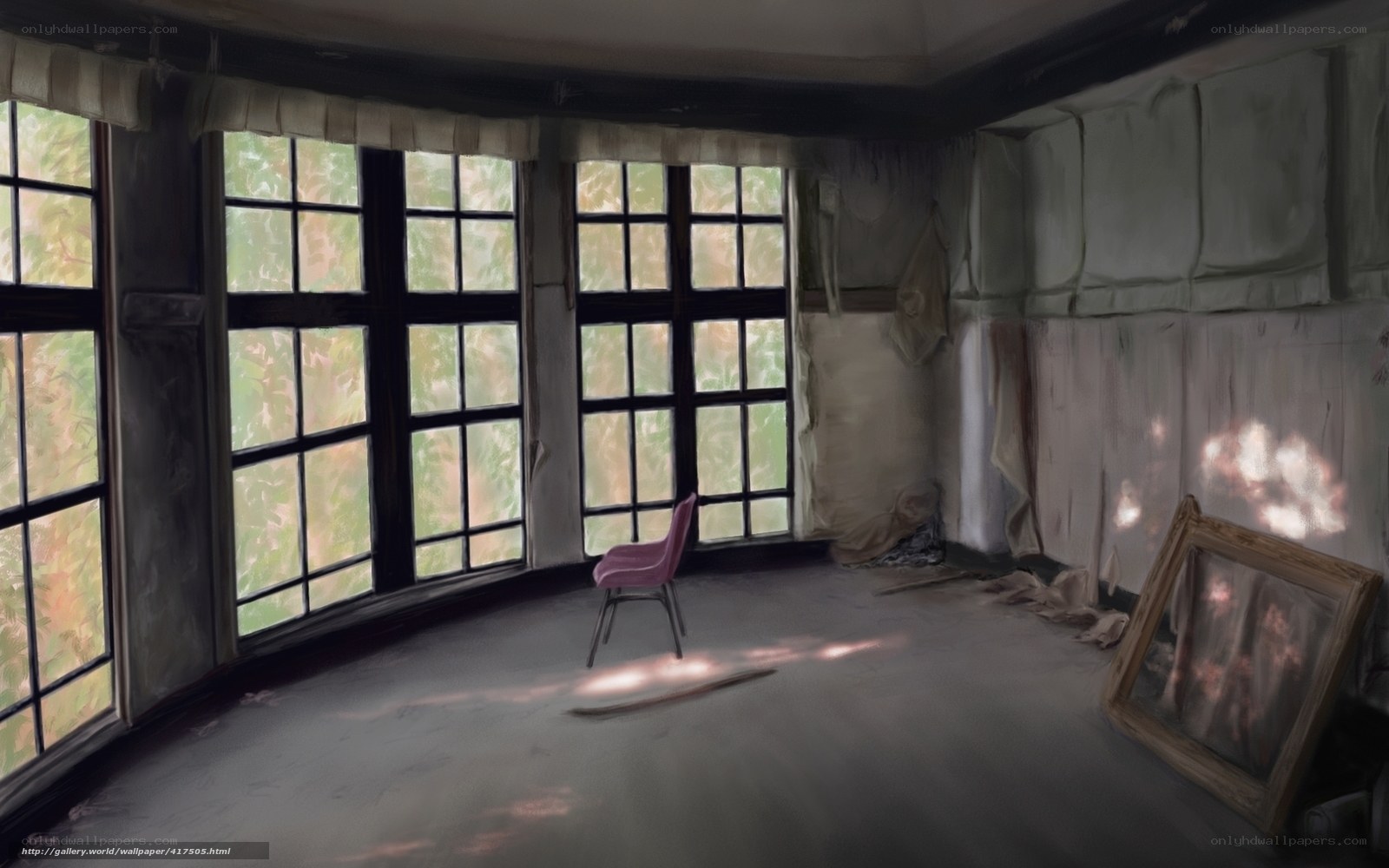 Empty room with pink chair