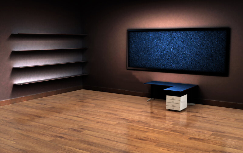 Empty room with TV and shelves