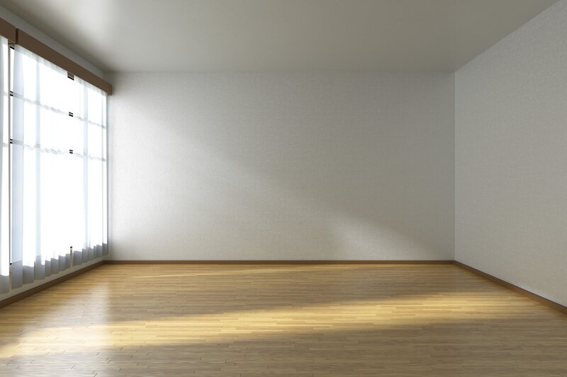 Empty Room with Wooden Floor — White, Serene
