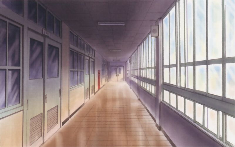 Empty School Hallway — Purple