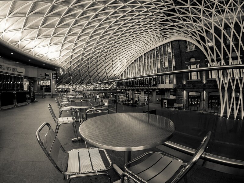 Empty seating area at a train station