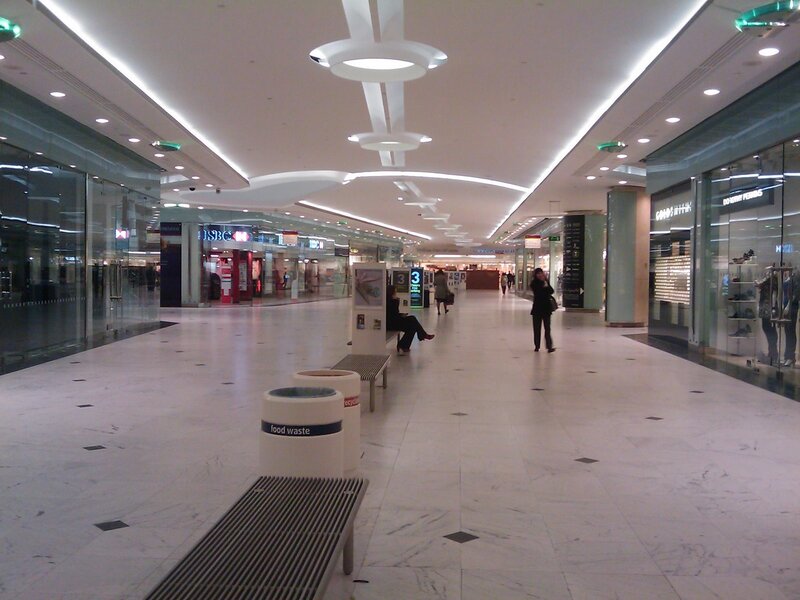 Empty shopping mall corridor