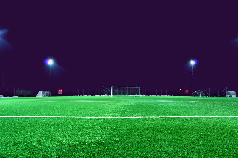 Empty soccer field at night