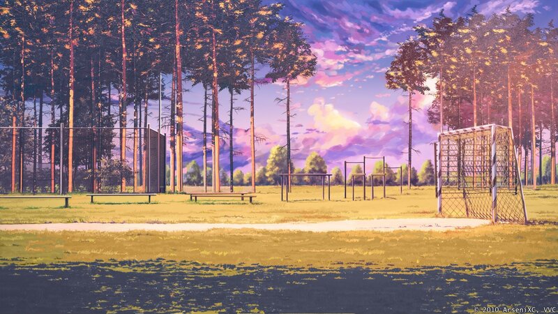 Empty sports field at sunset