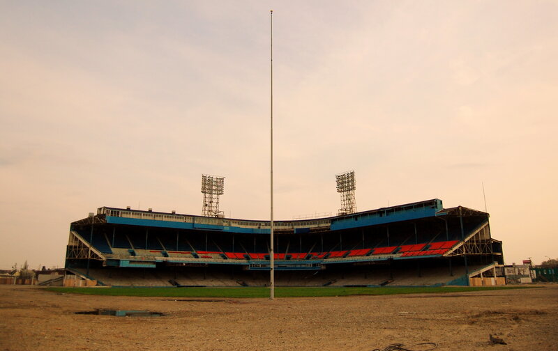 empty stadium at dusk