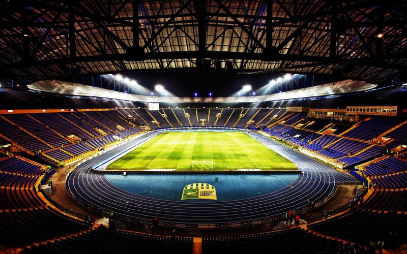 Empty Stadium at Night — Blue, Dramatic, Photograph, Track