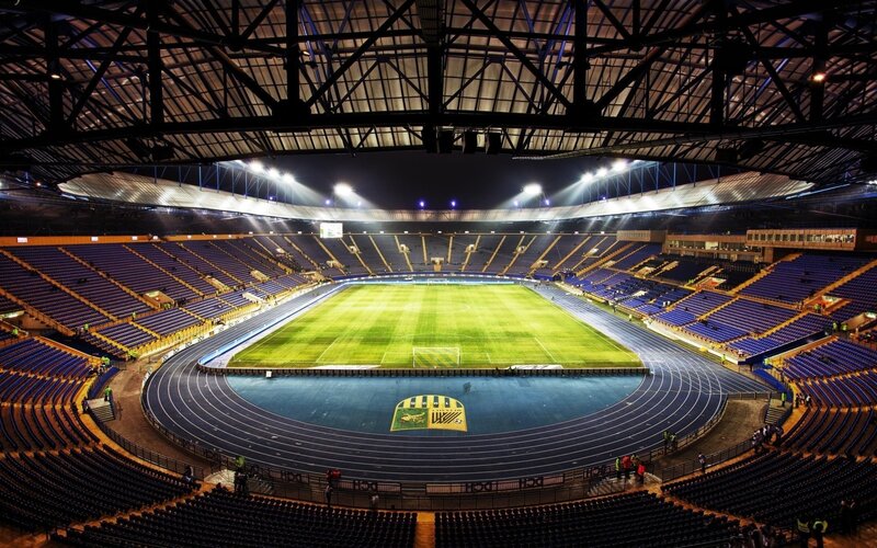 Empty Stadium at Night — Blue, Serene, Photograph